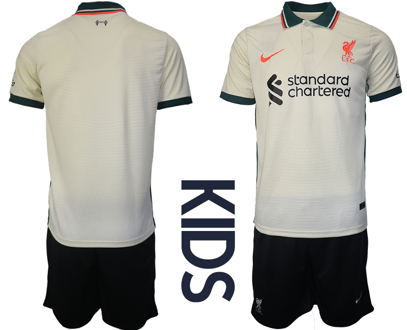 Youth 2021-2022 Club Liverpool away cream blank Soccer Jersey->customized soccer jersey->Custom Jersey